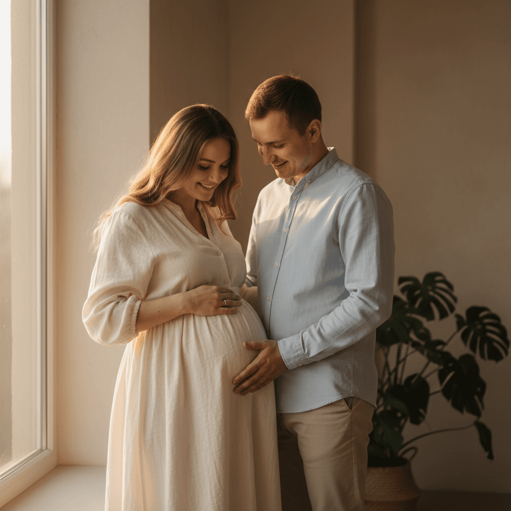 Expecting couple sharing a joyful moment together