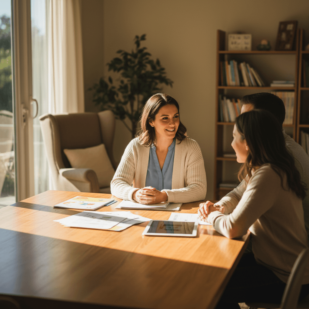 Parenting consultant providing guidance to expectant parents