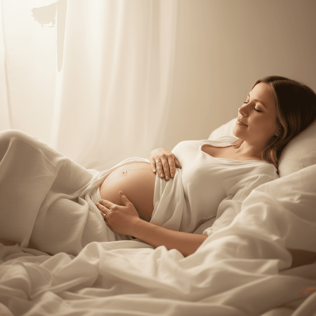 Pregnant woman resting peacefully on her side
