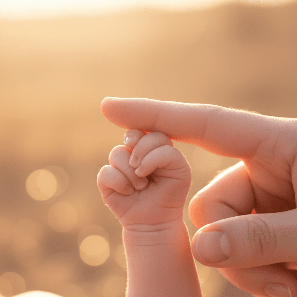 Newborn hand holding parent's finger