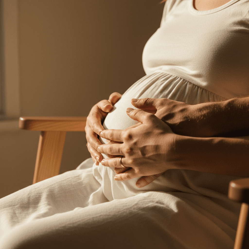 Expectant parents sharing an intimate moment together