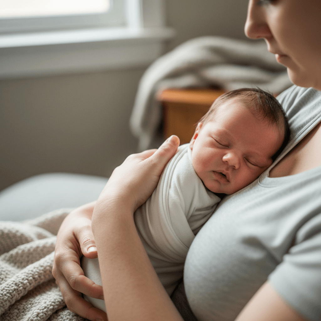 Newborn sleeping in parent's arms
